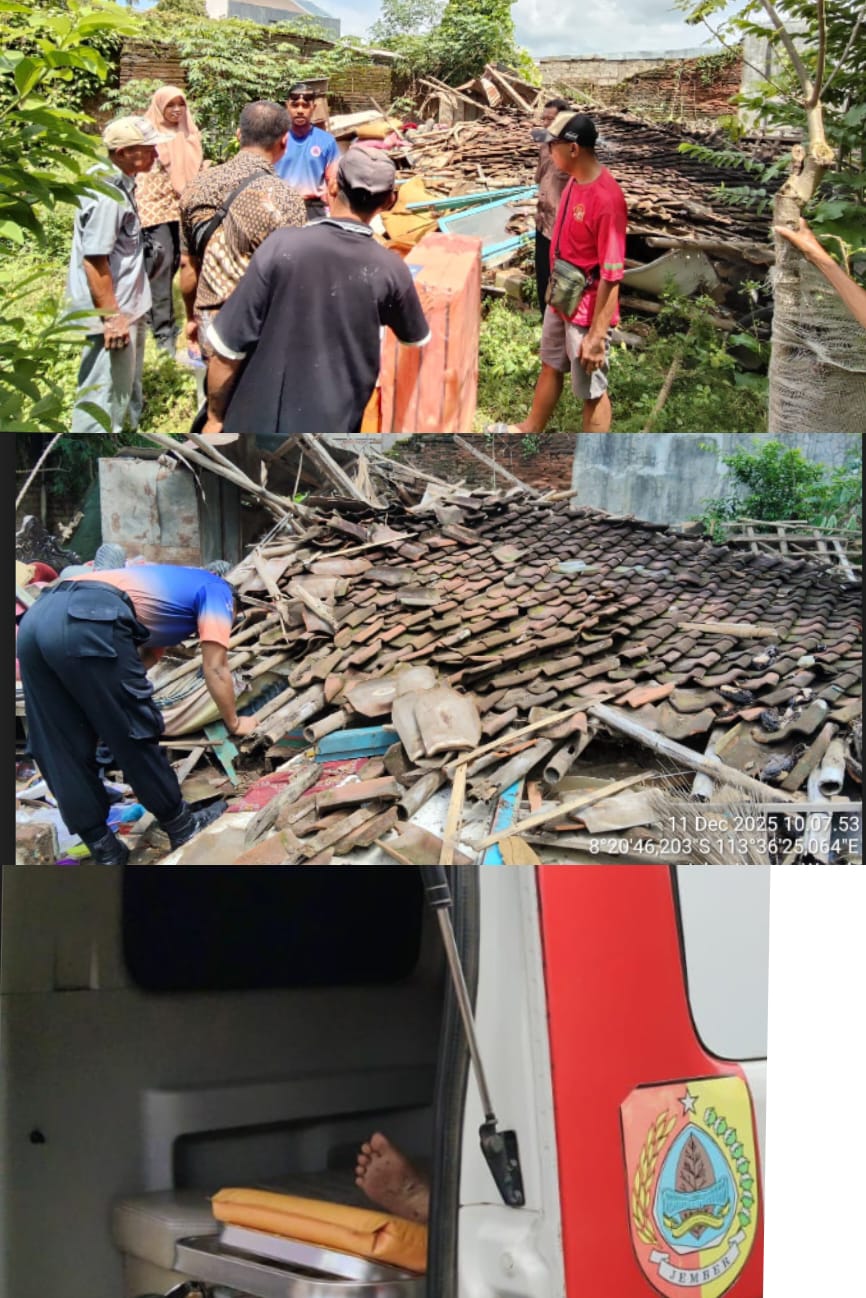 Rumah Lansia di Ambulu Ambruk Mendadak, BPBD Jember Bergerak Cepat Salurkan Bantuan Dan Lakukan Assessment