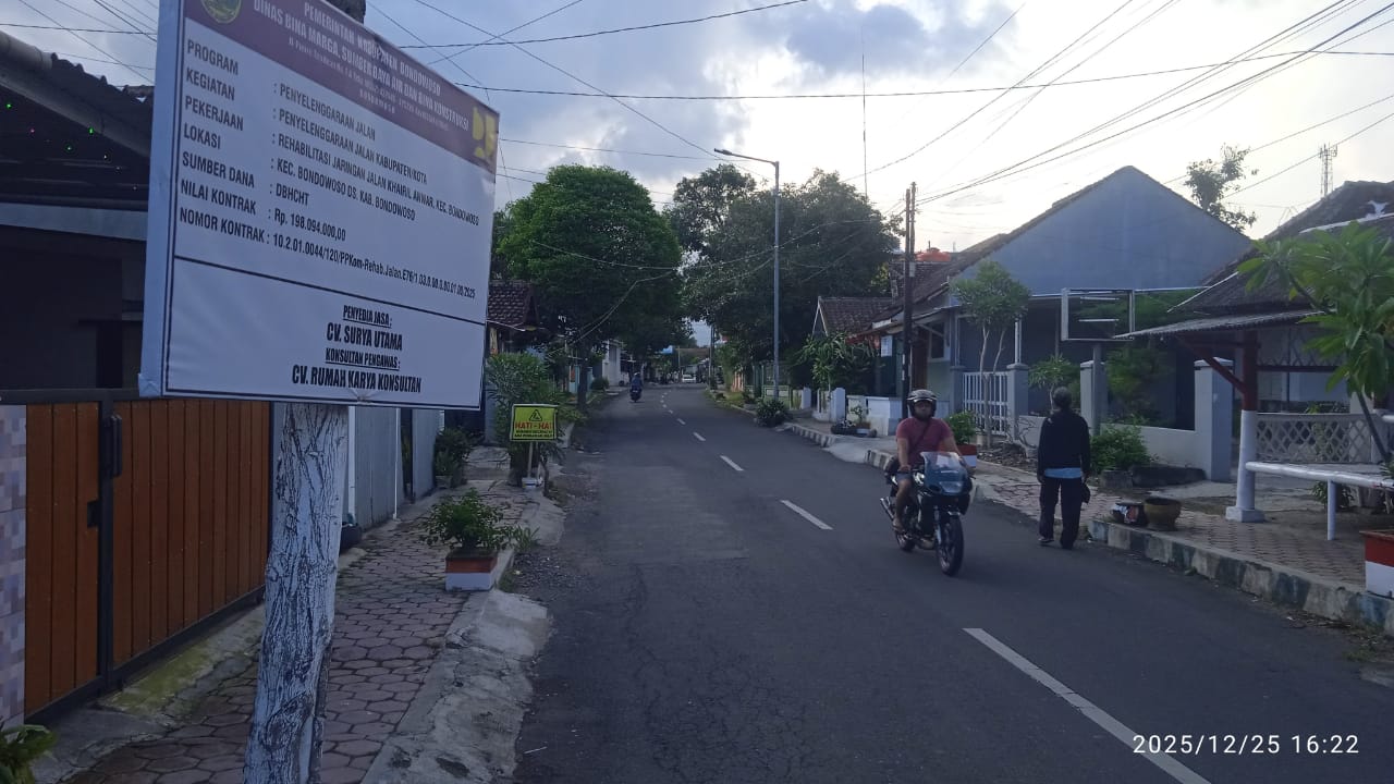 Memasuki Akhir Tahun 2025, Proyek Jln Khairil Anwar Kelurahan Badean Kecamatan Bondowoso Tak Kunjung Di gelar.
