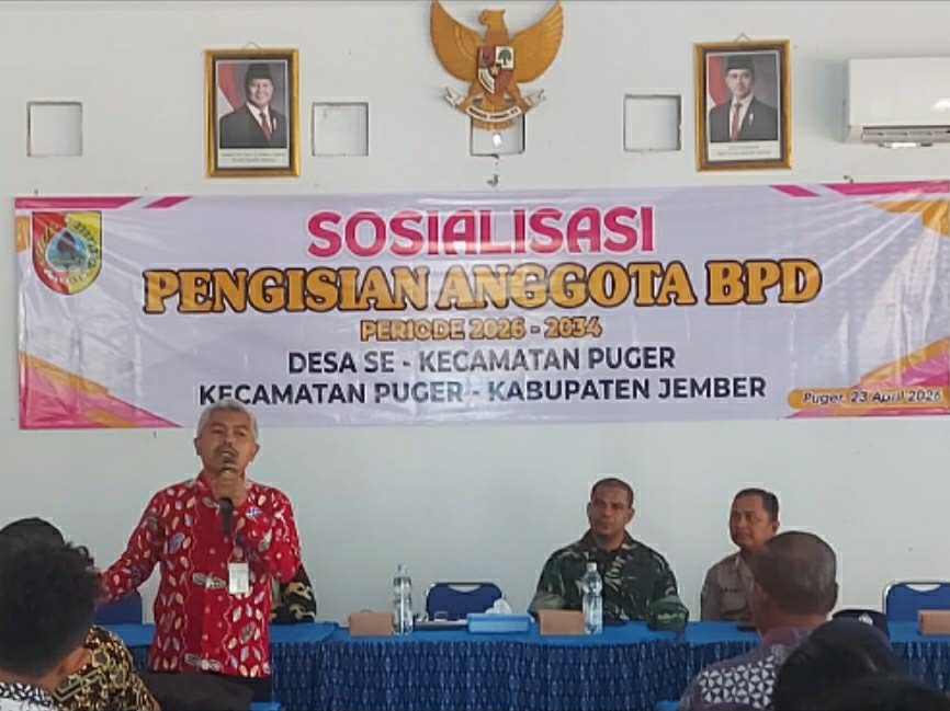 DPMD Kabupaten Jember Menggelar Sosialisasi Mekanisme Pembentukan Pengurus BPD Kecamatan Puger