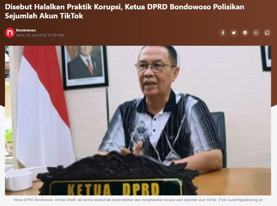 Disebut Halalkan Praktik Korupsi, Ketua DPRD Bondowoso Polisikan Sejumlah Akun TikTok
