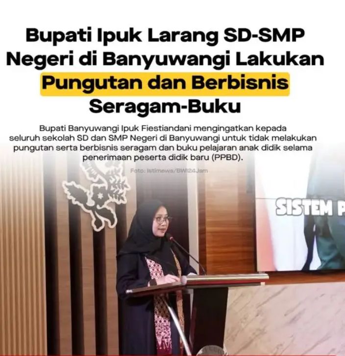 Ipuk Ingatkan,SD dan SMP Negeri di Banyuwangi Tidak Ada Pungli
