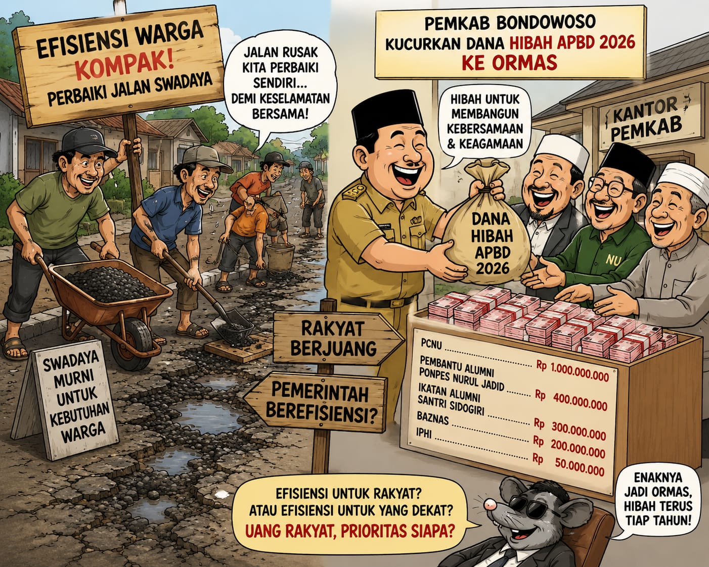 LSM NALAR9 Soroti Hibah APBD 2026: Warga Patungan Perbaiki Jalan, Pemkab Diduga Alokasikan Miliaran untuk Hibah Ormas.
